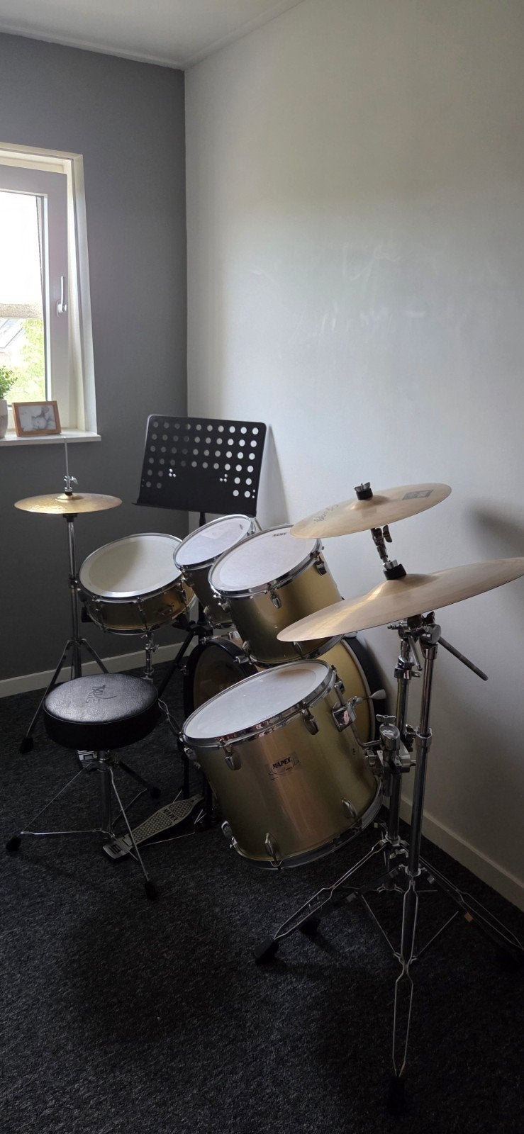Compleet drumstel MAPEX met bekkens en kruk, Ophalen