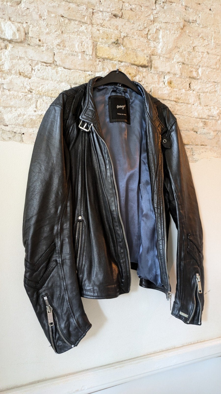 Zwarte leren jas, Kleding | Dames, Maat 38/40 (M), Zwart, Zo goed als nieuw, Maze