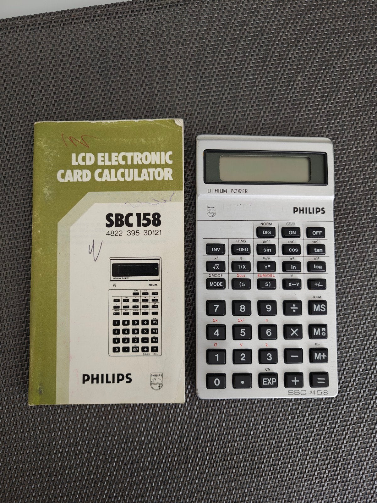 Philips SBC 158 vintage rekenmachine met handleiding, Ophalen of Verzenden, Gebruikt