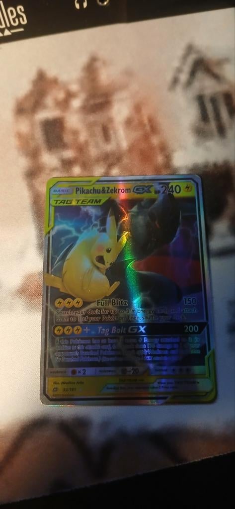 Pikachu & Zekrom GX Tag Team Pokémon Kaart (Foil), Ophalen of Verzenden, Zo goed als nieuw, Losse kaart, Foil