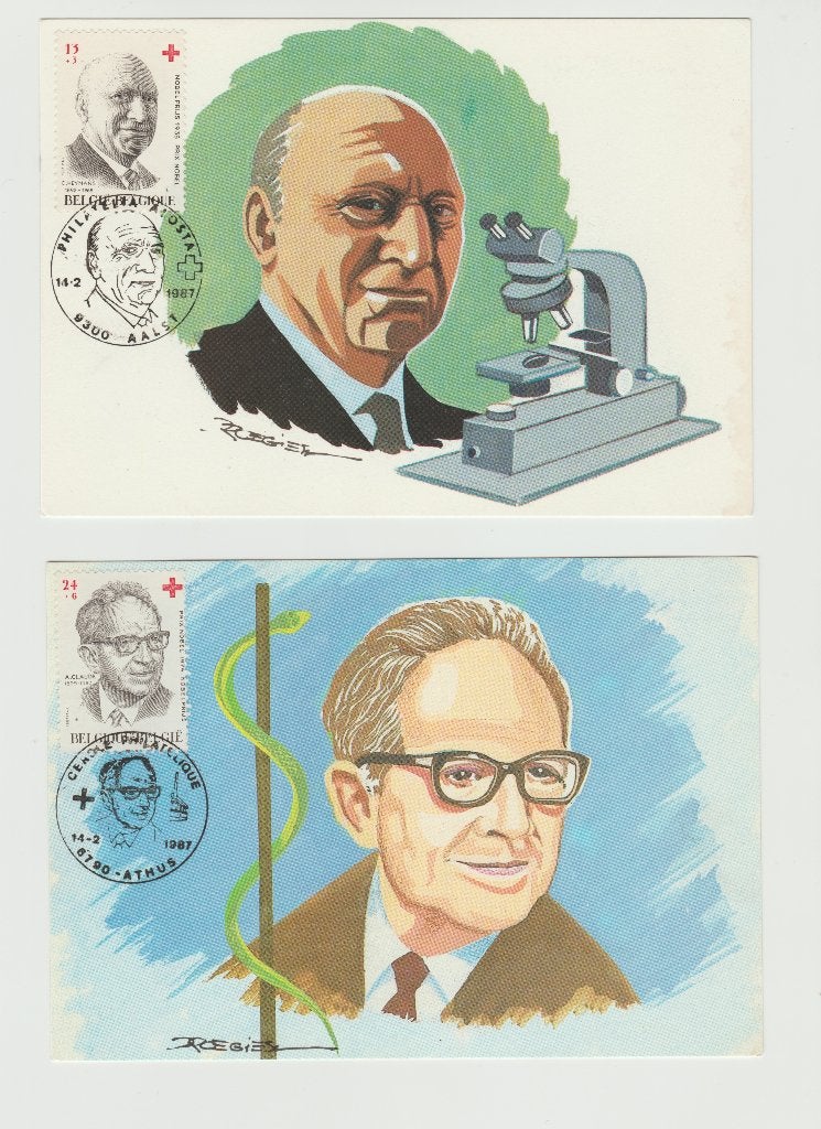België 1987 Rode Kruis - Nobel prijs maximum kaarten, Met stempel, Ophalen of Verzenden, Gestempeld, 1e dag stempel