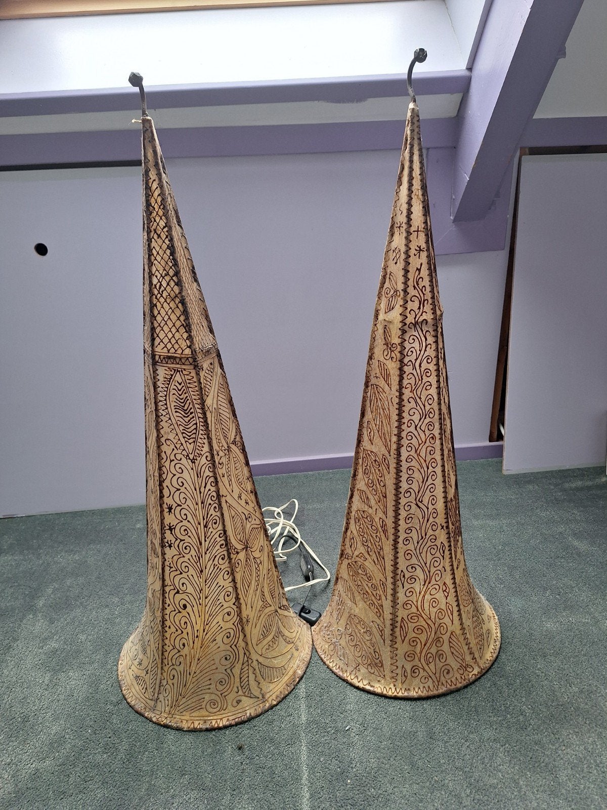 Set van 2 unieke Marokkaanse handgemaakte lampenkappen, Huis en Inrichting, Gebruikt, Natuurlijk materiaal, Beige, E27 (groot)