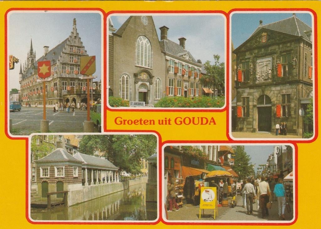 GOUDA Stadhuis Visbank Kerk Winkels Groeten, Verzenden, 1980 tot heden, Gelopen, Zuid-Holland