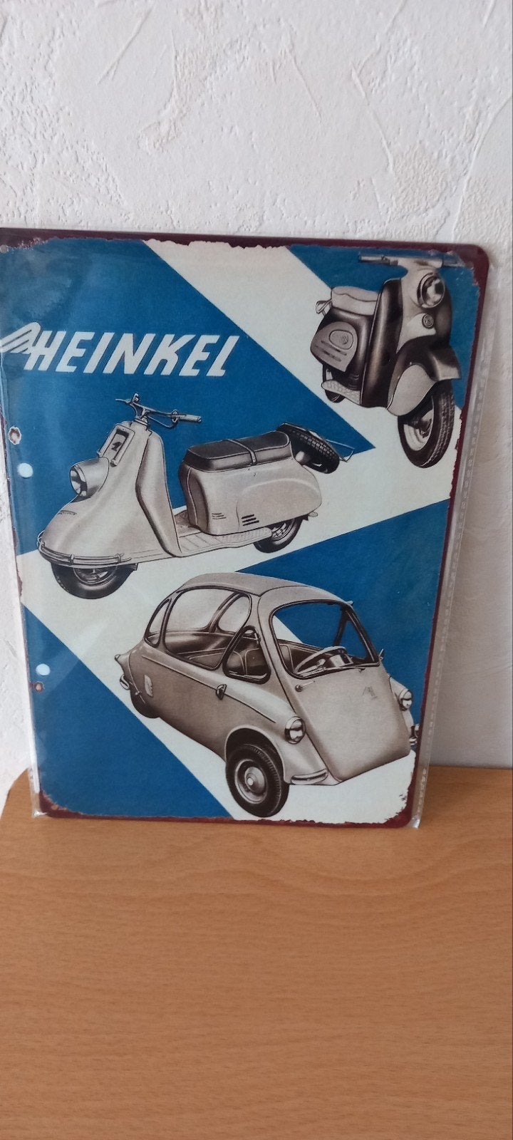 Blikken Bord Heinkel Scooters en Auto - 20x30 cm - Nieuw, Ophalen of Verzenden, Nieuw