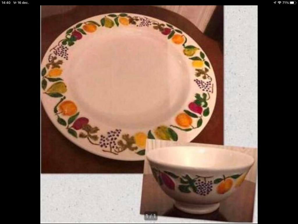 3D Kom en bord met fruitdecoratie voor haljes en saus, Huis en Inrichting, Keuken | Servies, Ophalen, Keramiek, Zo goed als nieuw