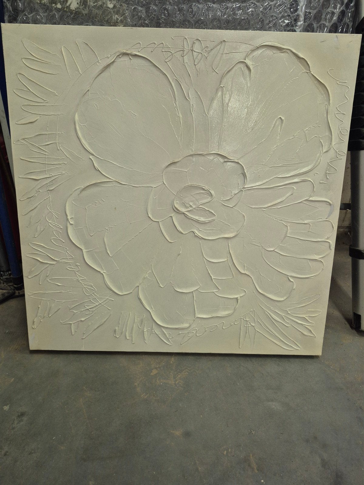 3D Bloemen Canvas Schilderij - Wit Reliëf Kunst, Ophalen