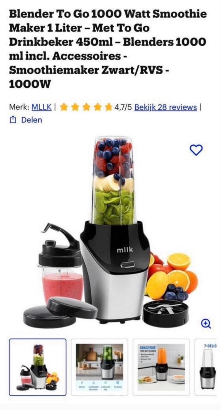 MLLK Blender To Go - Smoothie Maker - NIEUW in doos!, Ophalen of Verzenden, Nieuw, Blender to go