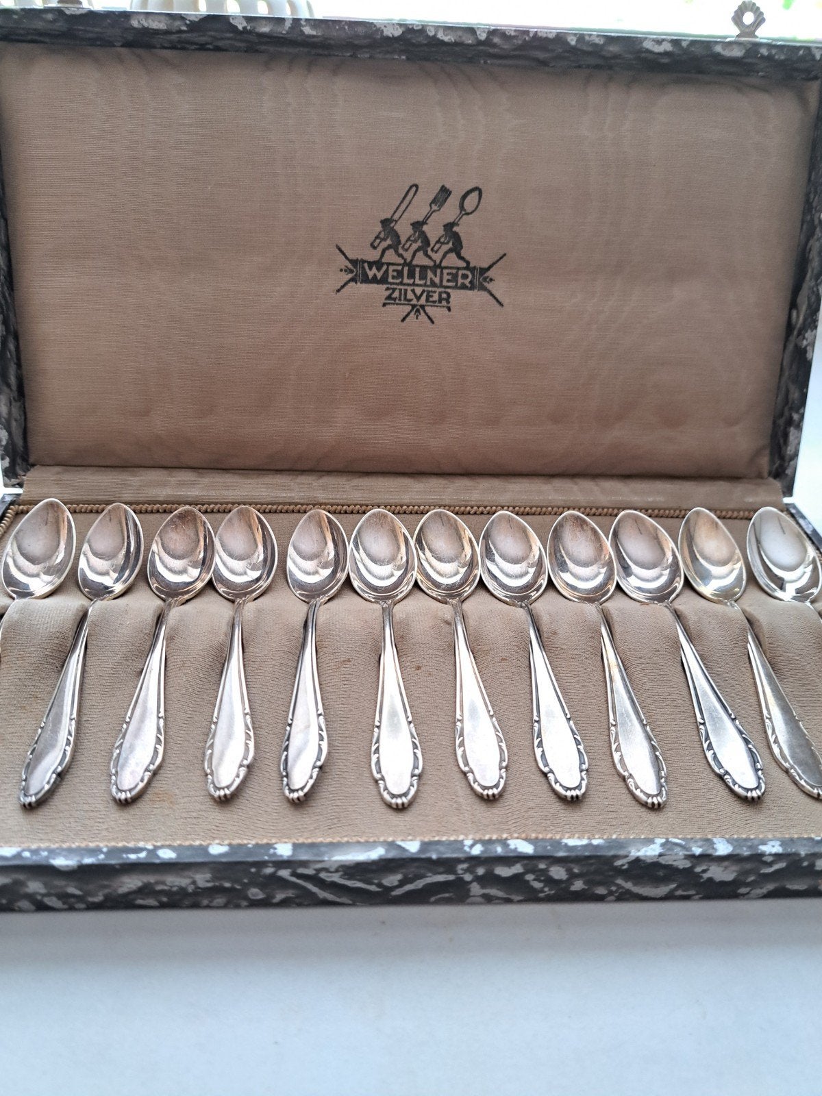 Wellner Verzilverde Lepels Set in Originele Doos, Antiek en Kunst, Ophalen of Verzenden