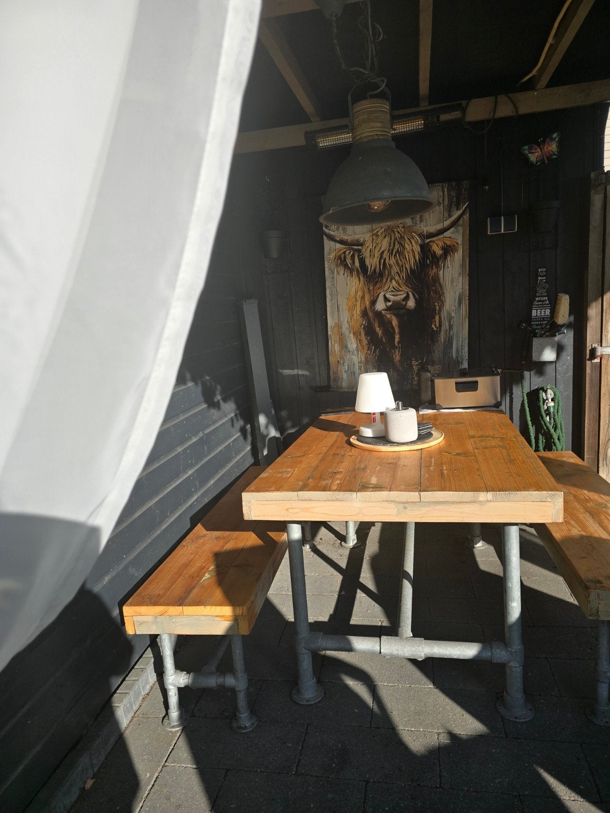Onwijs mooie steigerhouten picknicktafel, Ophalen of Verzenden, Rechthoekig, Hout