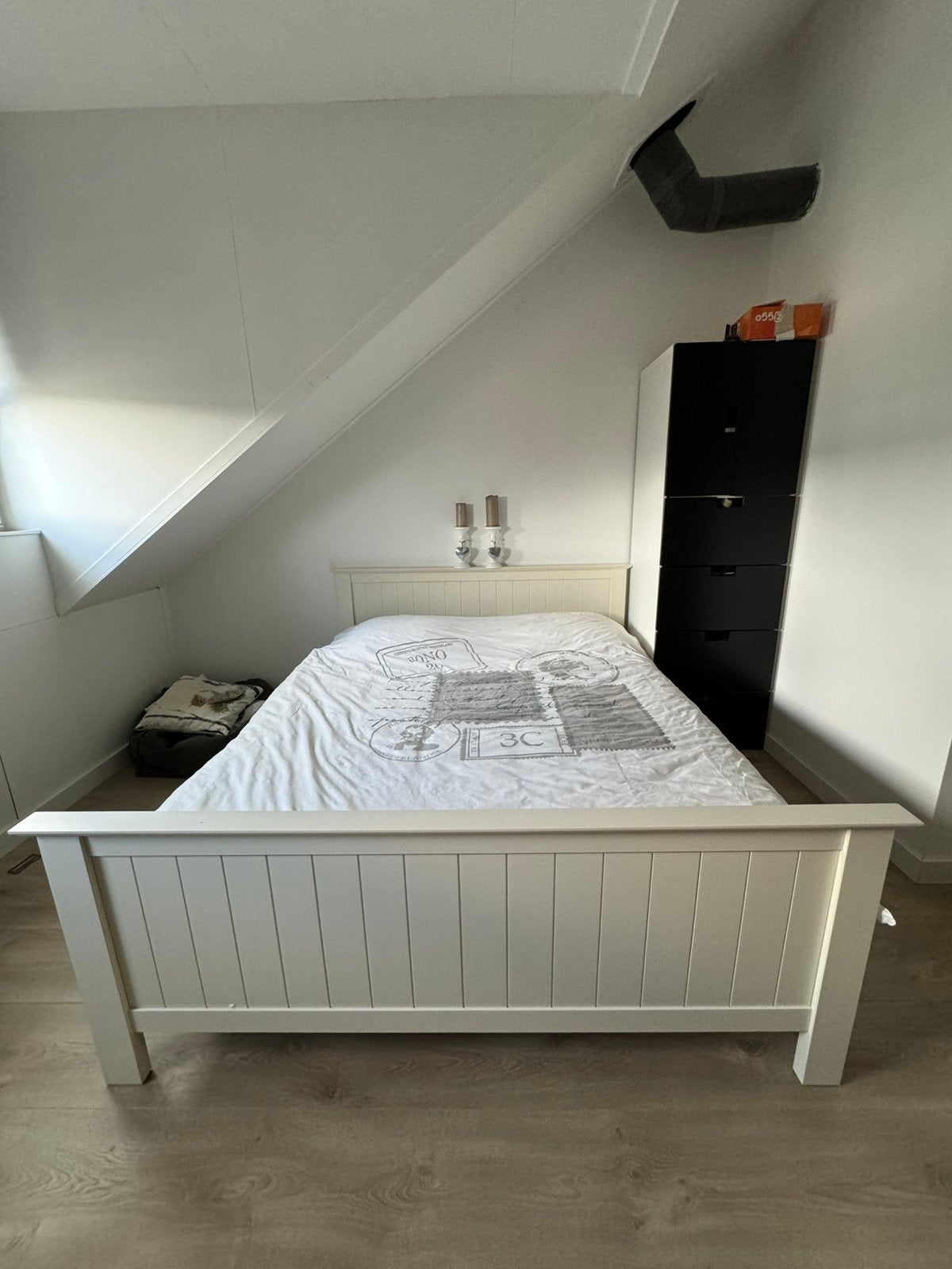 Wit houten bed 160x200 landelijk, Huis en Inrichting, Slaapkamer | Bedden, Ophalen, Gebruikt, Wit, Tweepersoons
