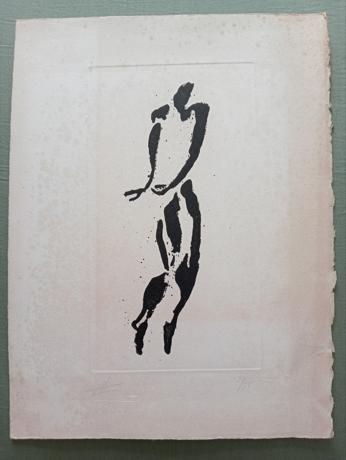 Litho/Zeefdruk Figuur gesigneerd, Ophalen of Verzenden
