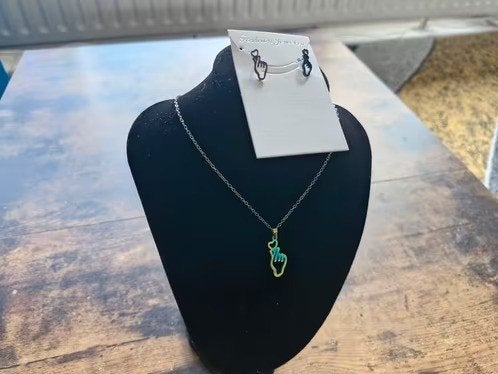 Gekleurd hart met hand en oorbellen roestvrij staal 9 hh, Overige materialen, Overige kleuren, Onbekend, Nieuw
