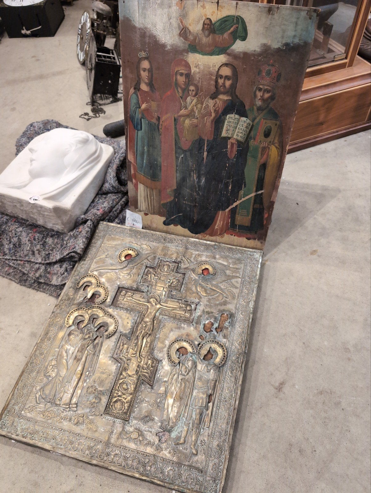 Grote antieke ikoon 46x56 cm. €735., Antiek en Kunst, Ophalen