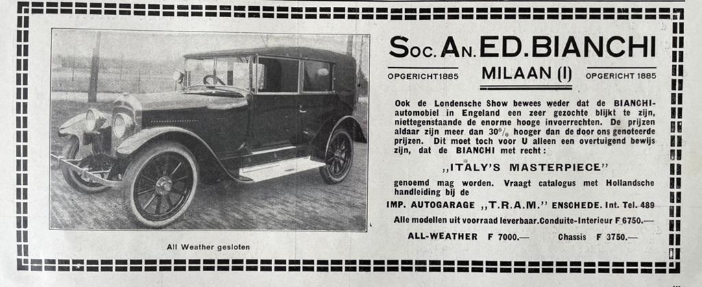 Advertentie uit 1924 van Bianchi, Boeken, Auto's | Folders en Tijdschriften, Gelezen, Overige merken, Ophalen of Verzenden