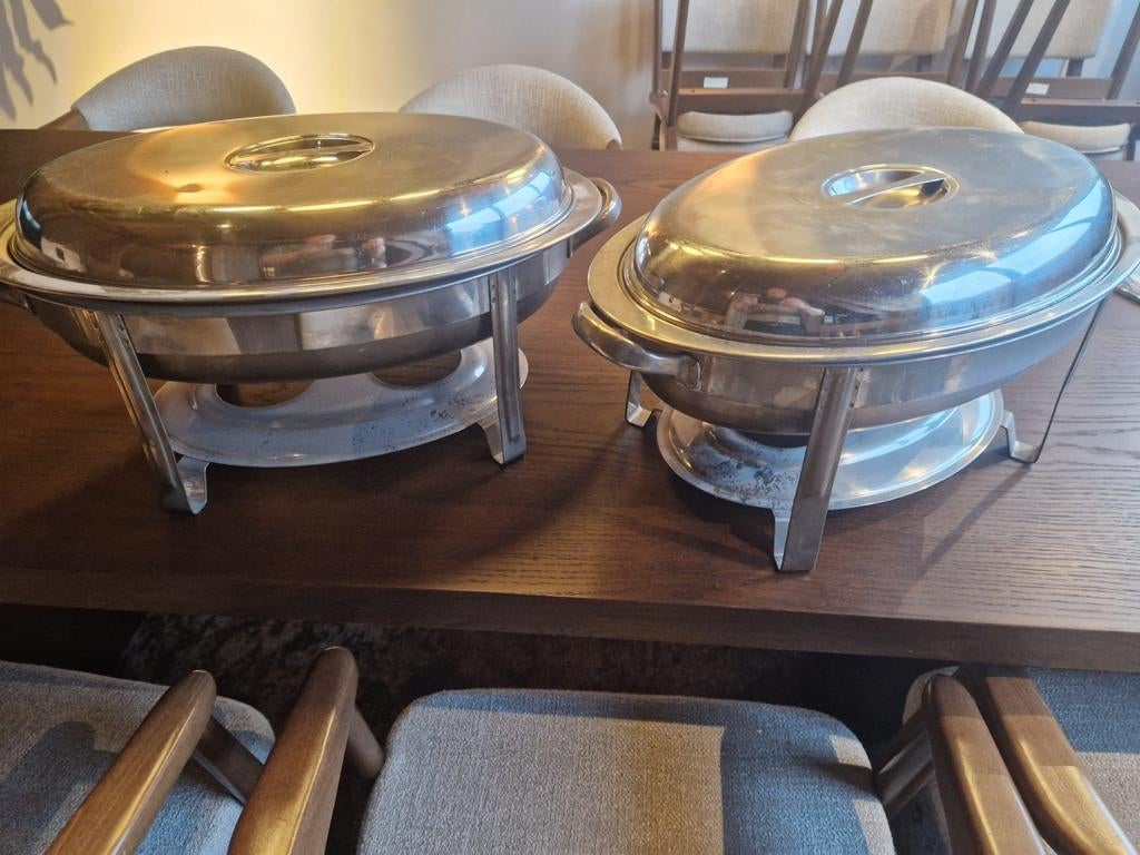 2 ovale chafing dishes - warmhoudschalen, Ophalen of Verzenden, Metaal, Overige merken, Overige typen