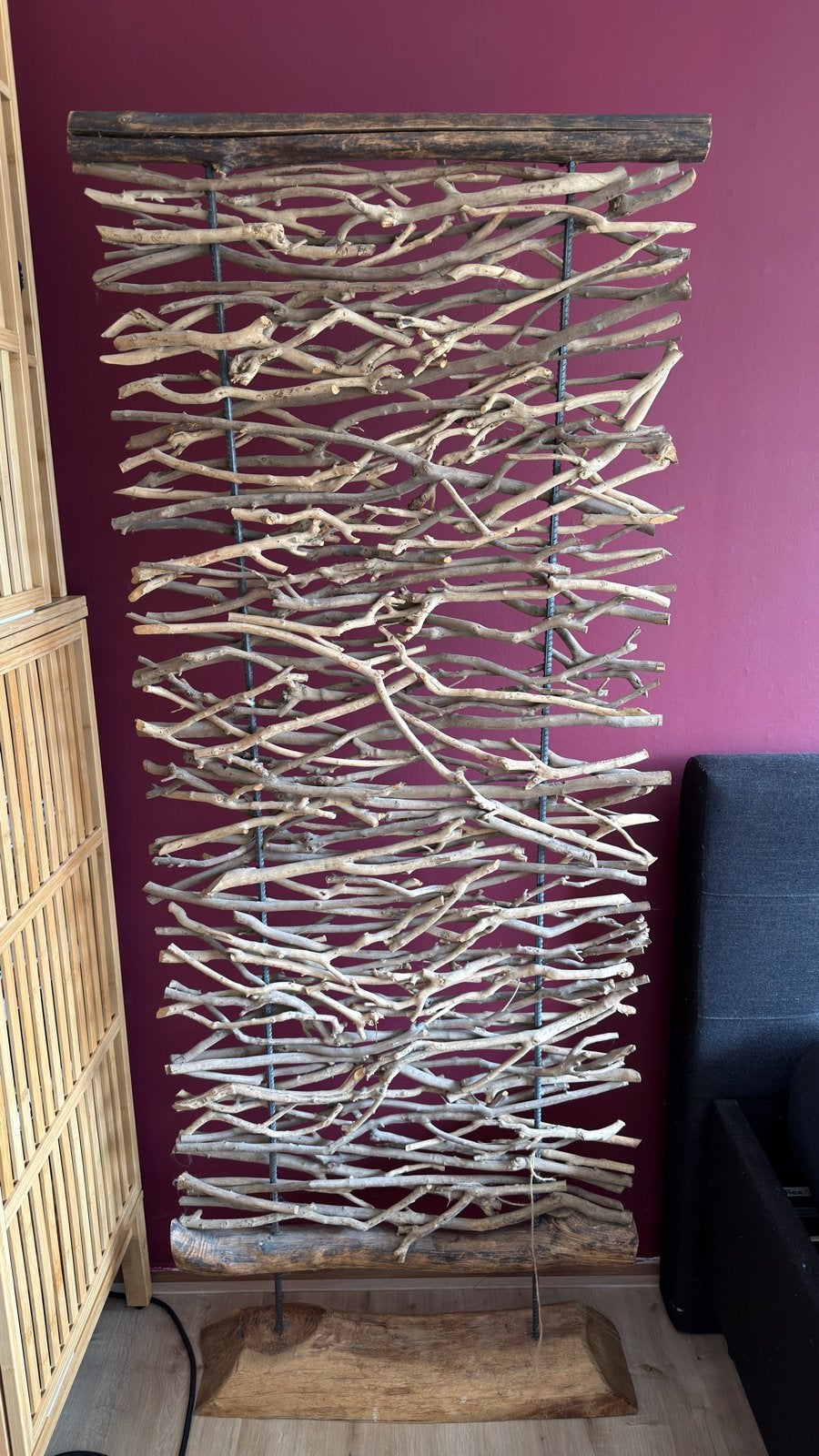 Decoratieve kamerscherm van drijfhout, Ophalen, Hout, Bruin, Landelijk