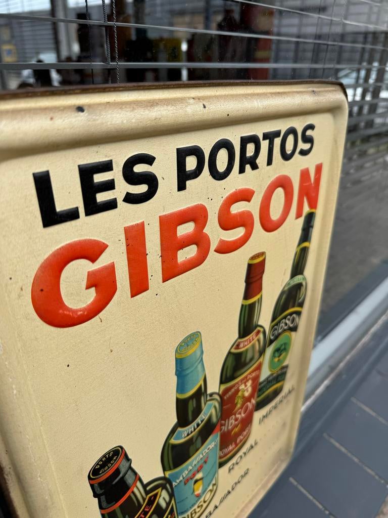 Vintage Gibson Port Reclamebord - Les Portos Gibson, Ophalen, Reclamebord, Gebruikt, .