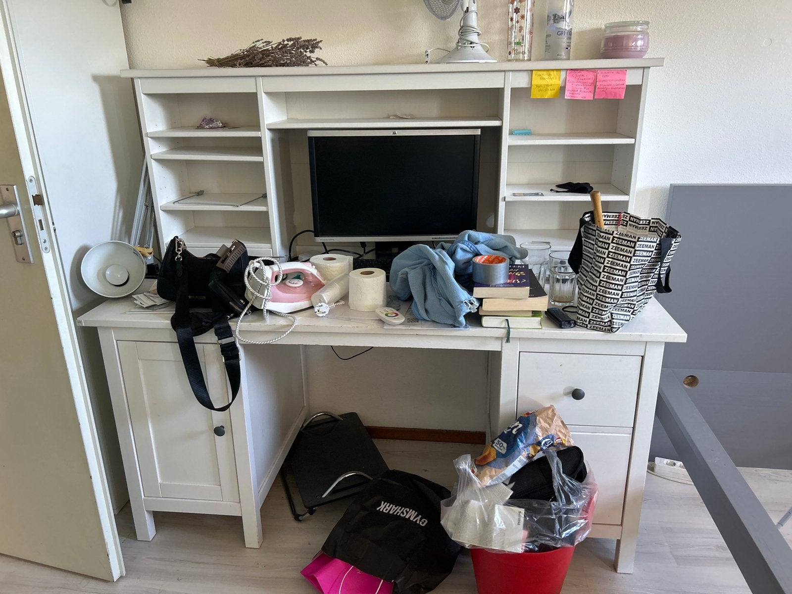 Wit bureau met opzetstuk en opbergruimte, Huis en Inrichting, Ophalen, Gebruikt, 170 cm of meer, 120 tot 170 cm