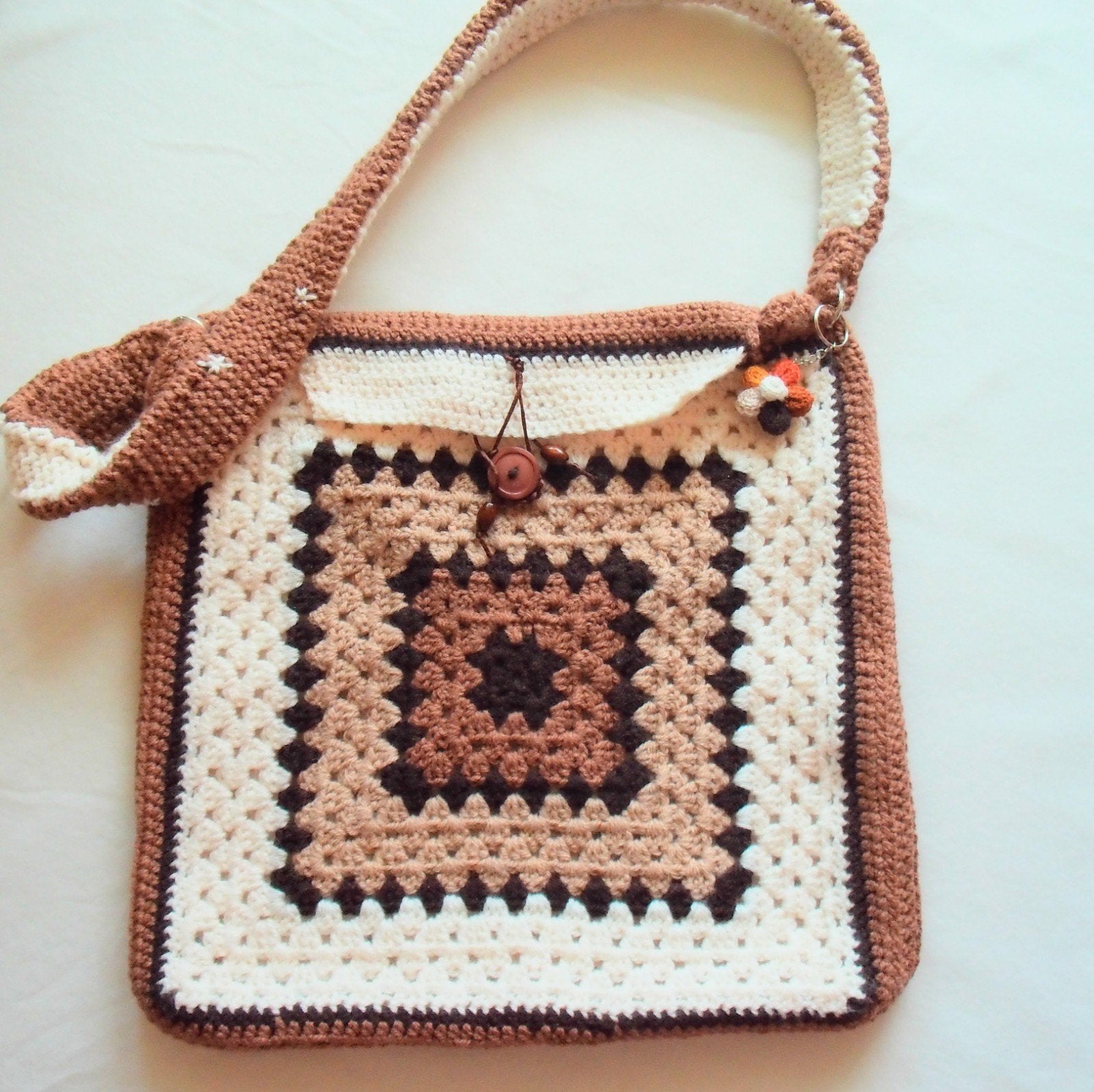Handmade Crochet Granny Square Shoulder Bag, Verzenden, Nieuw, Beige, Schoudertasje
