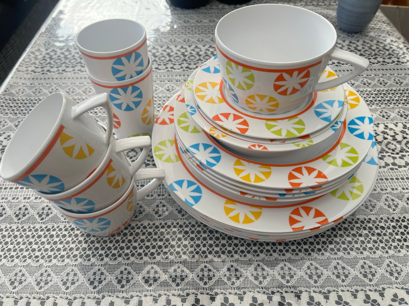 Rösti Mepal servies set - Melamine met vrolijke kleuren, Caravans en Kamperen, Ophalen of Verzenden, Gebruikt
