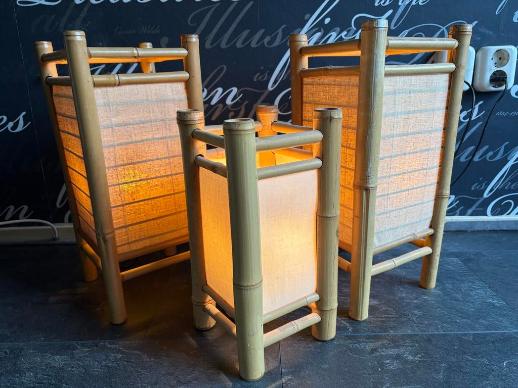 3 Bamboe Tafellampen, Sfeervolle Verlichting, € 10 per stuk, Ophalen of Verzenden, Zo goed als nieuw
