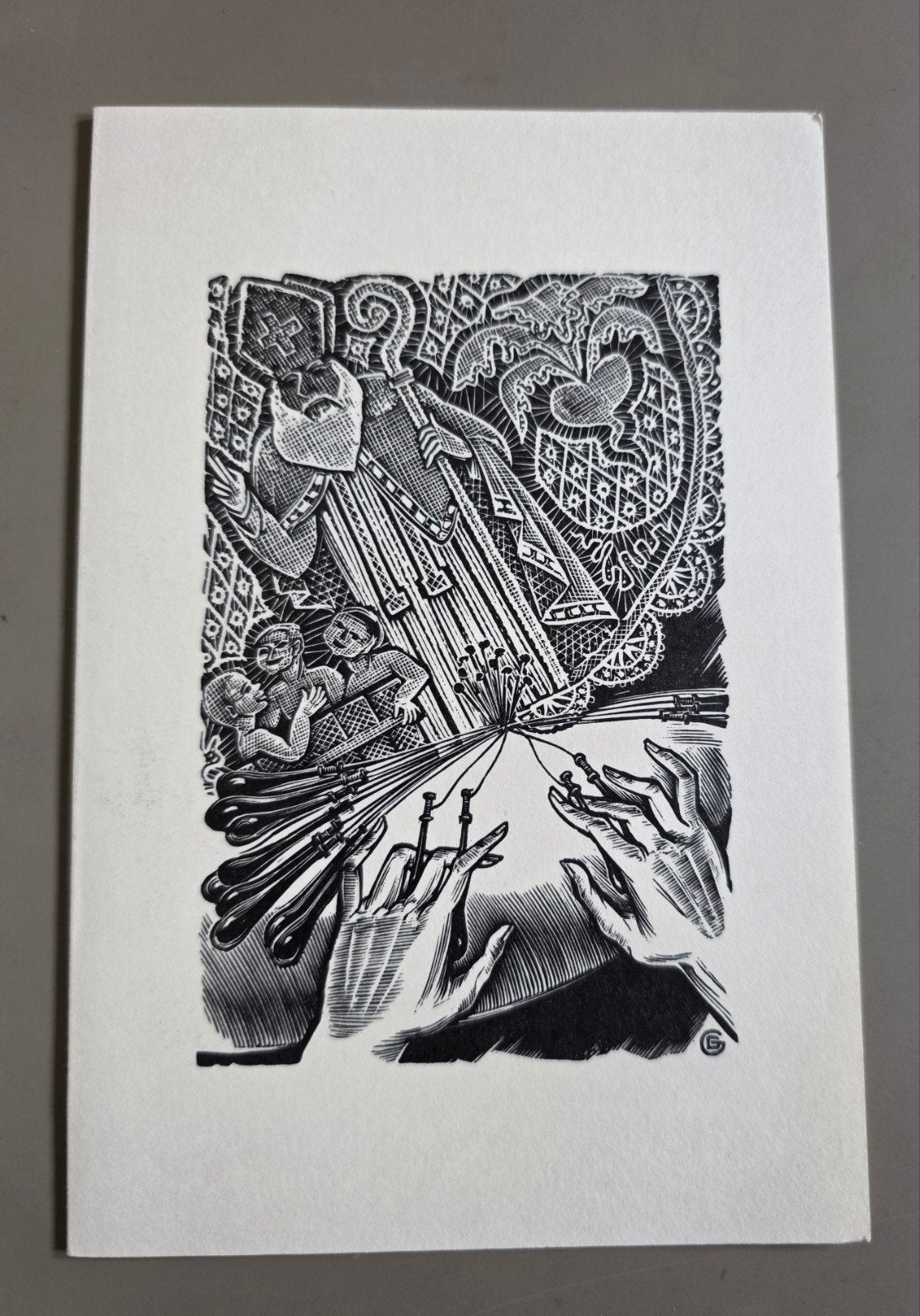 047) KLEINGRAFIEK KANTKLOSSEN GERARD GAUDAEN 1983 EXLIBRIS, Dagelijks leven, 17 cm, Ex libris, 12 cm