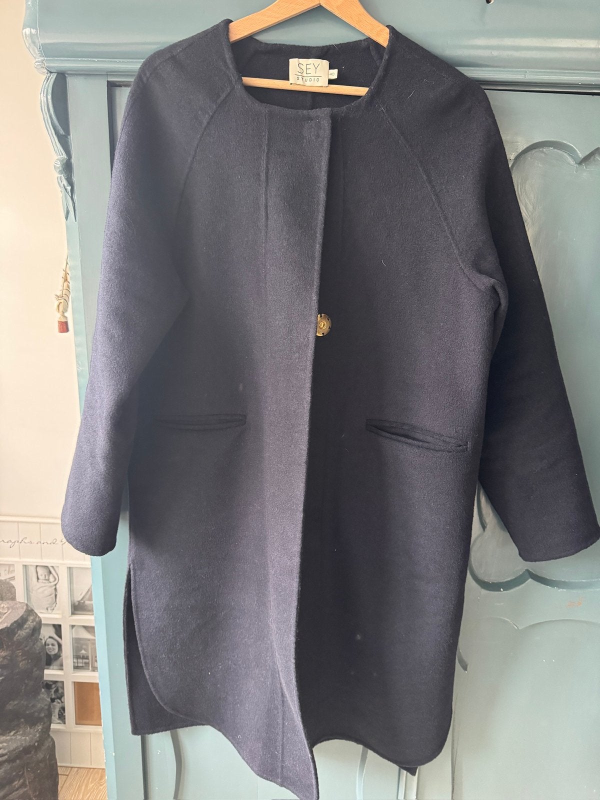 Prachtige donkerblauwe lange blazer van Purdey, maat 40, Ophalen of Verzenden, Zo goed als nieuw, Maat 38/40 (M), Blauw