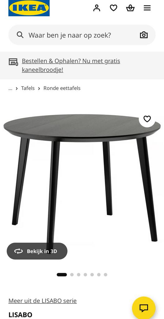 Ikea lisabo eettafel, Ophalen, Rond, Zo goed als nieuw, 75 cm of meer