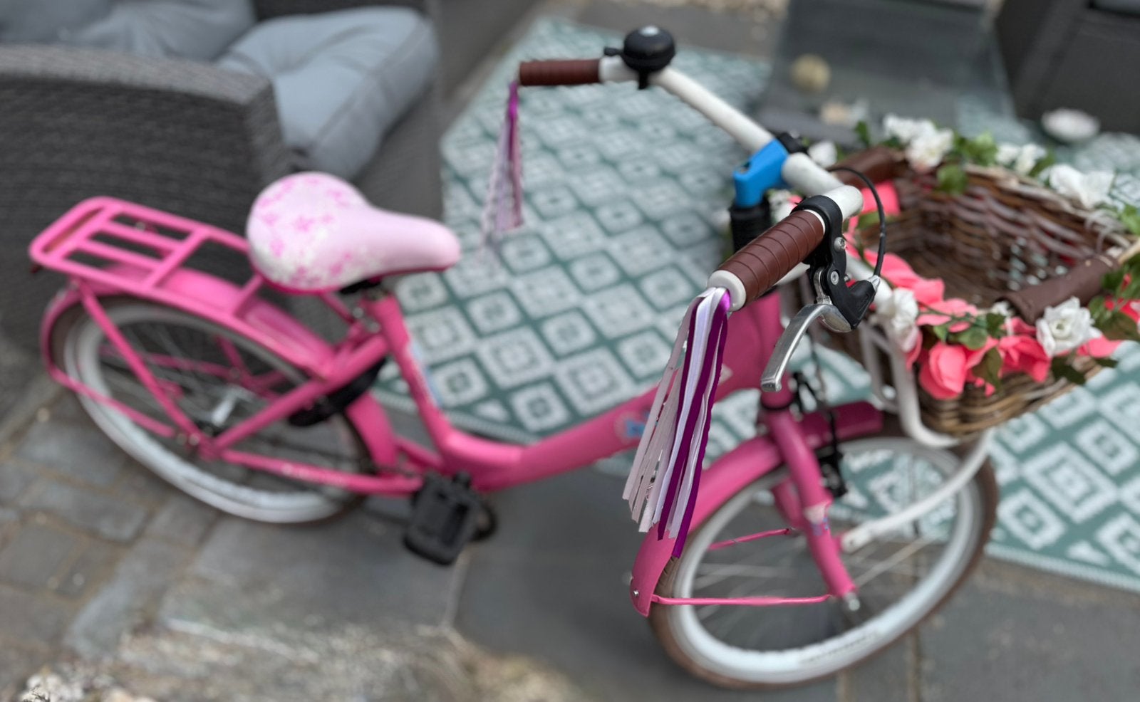 Alpina Club 20 inch meisjesfiets – roze met rieten mand, Ophalen, Gebruikt, 20 inch
