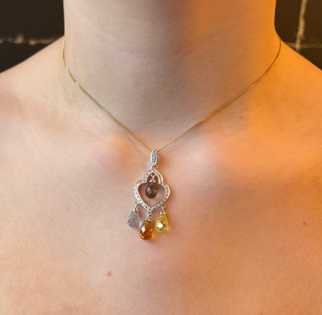 Topaas citrien kwarts spinel 14k gouden luxe ketting hanger, Voordeelsieraden, Verzenden, Zo goed als nieuw, Met edelsteen