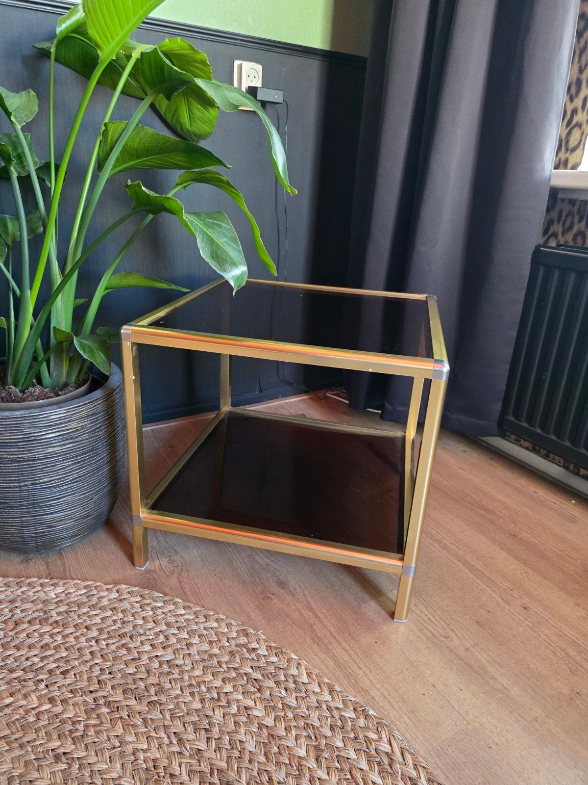 gouden bijzettafel / Plantentafel, Ophalen, Minder dan 45 cm, Gebruikt, Vierkant