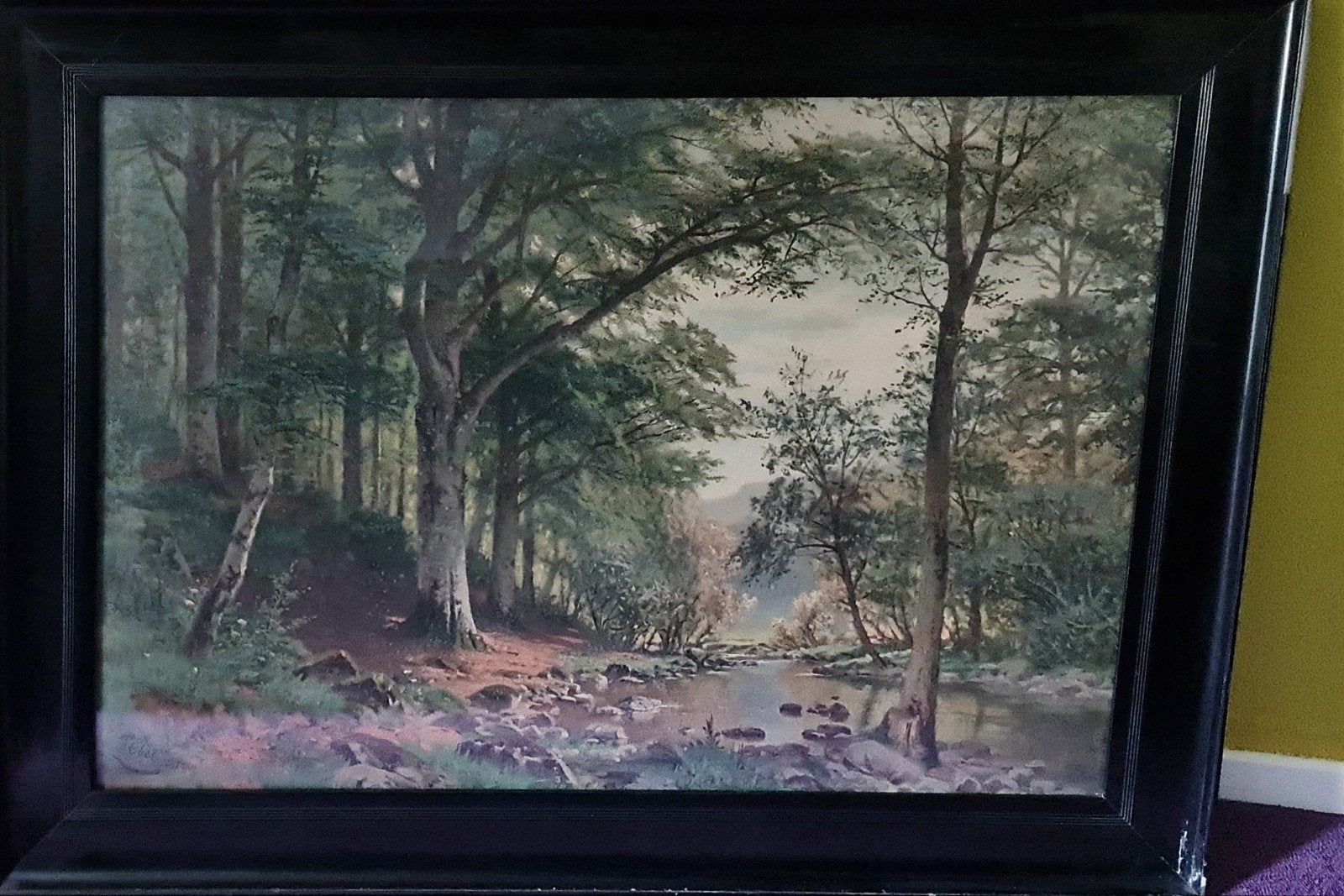 Schilderij F. Ebel 1895 - Boslandschap met beek, Doek, Gedateerd, Ophalen of Verzenden, Landschap