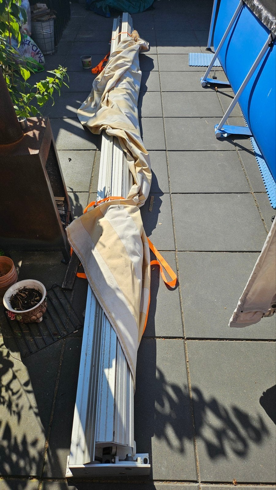 gratis ophalen zonnewering. 5m, Tuin en Terras, Parasols, Ophalen of Verzenden, Gebruikt, Minder dan 1 meter, Parasolvoet