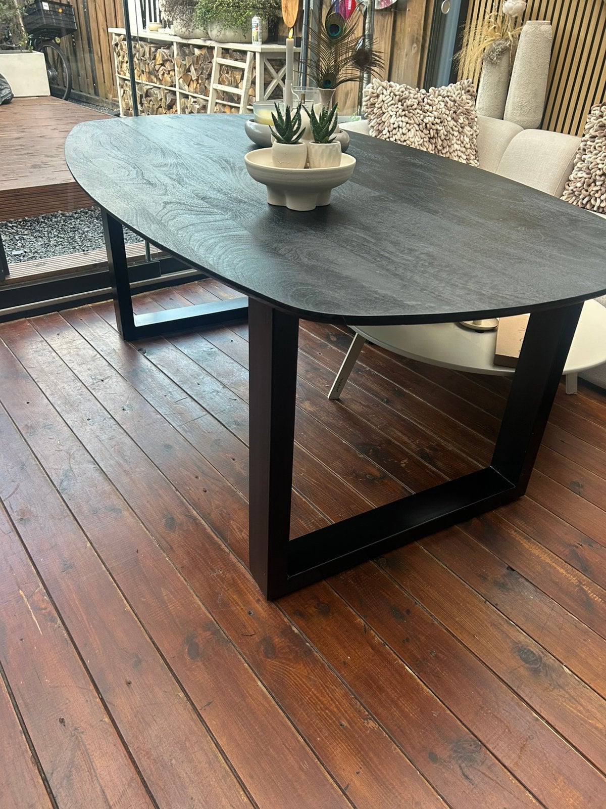 Ovaal en Deens ovale mango houten eettafel 200/110, Ophalen, 100 tot 150 cm, Ovaal, Nieuw