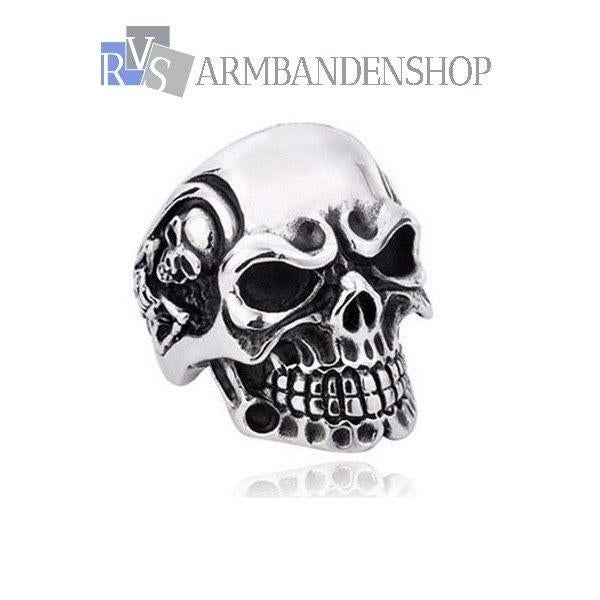 Rvs Skull biker ring doodshoofd ring gothic bikers doodskop, 20 of groter, Heer, Nieuw, Zilver