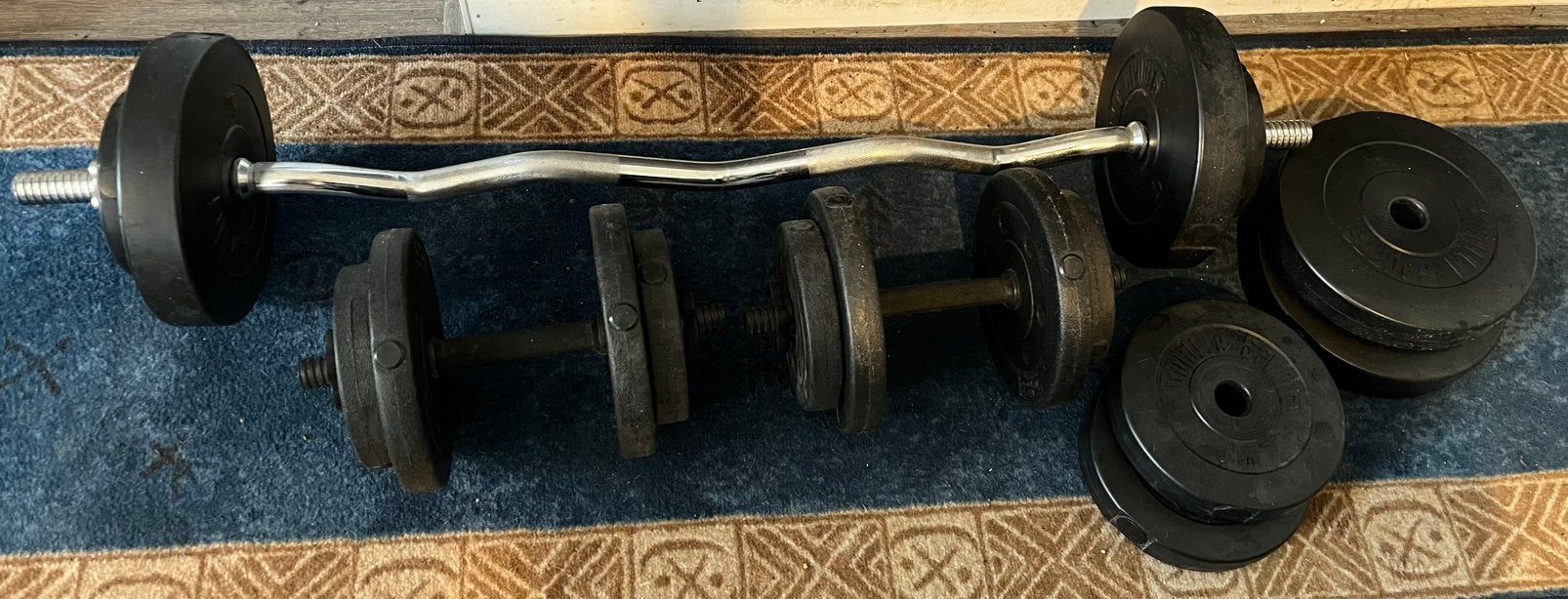 Curl stang , Dumbells , Gewichten van Gorilla Sports, Ophalen, Zo goed als nieuw, Halterset