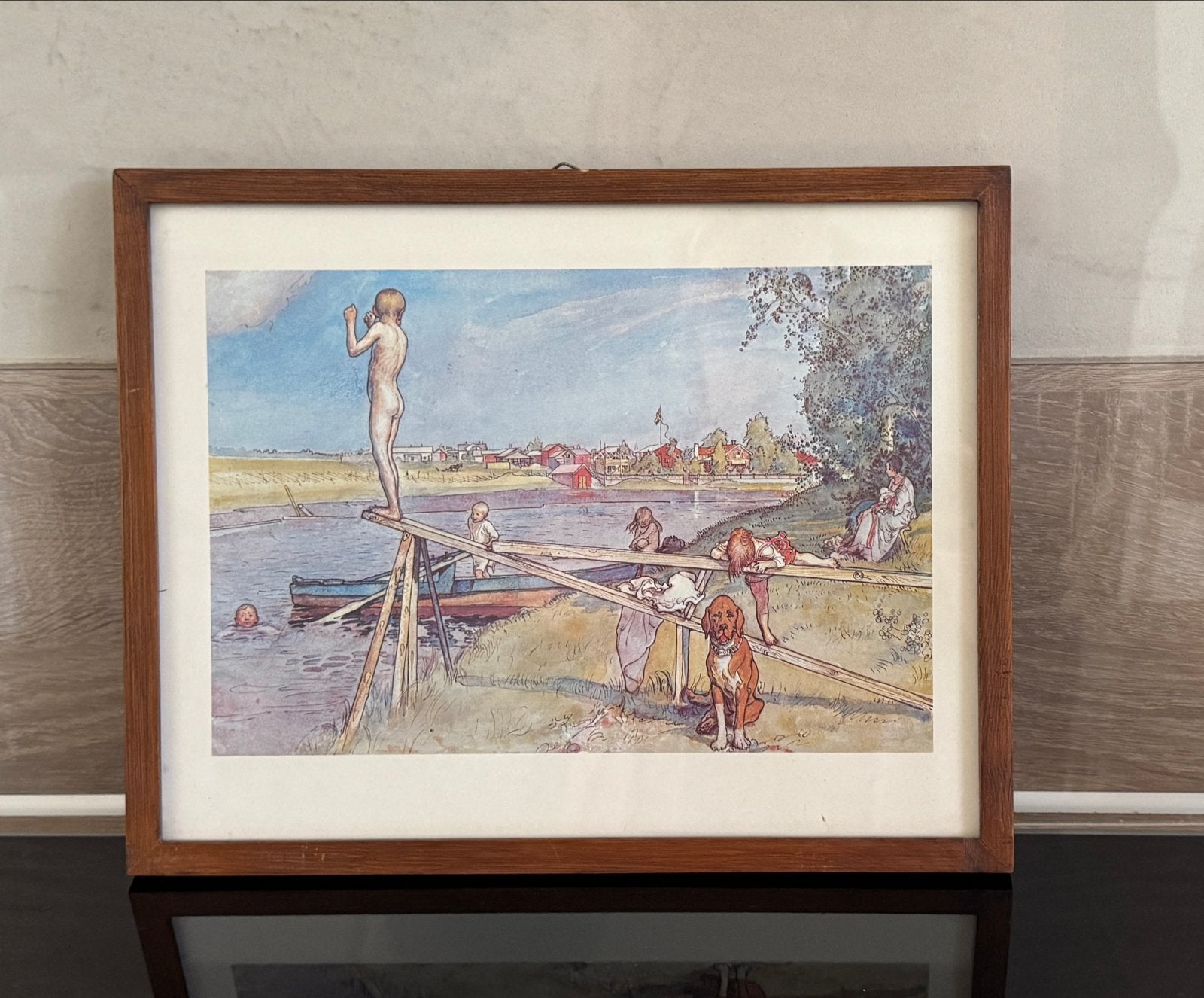 Vintage print van Carl Larsson: 'De Duik', Portret of Personen, Ophalen of Verzenden, Klassiek, Print
