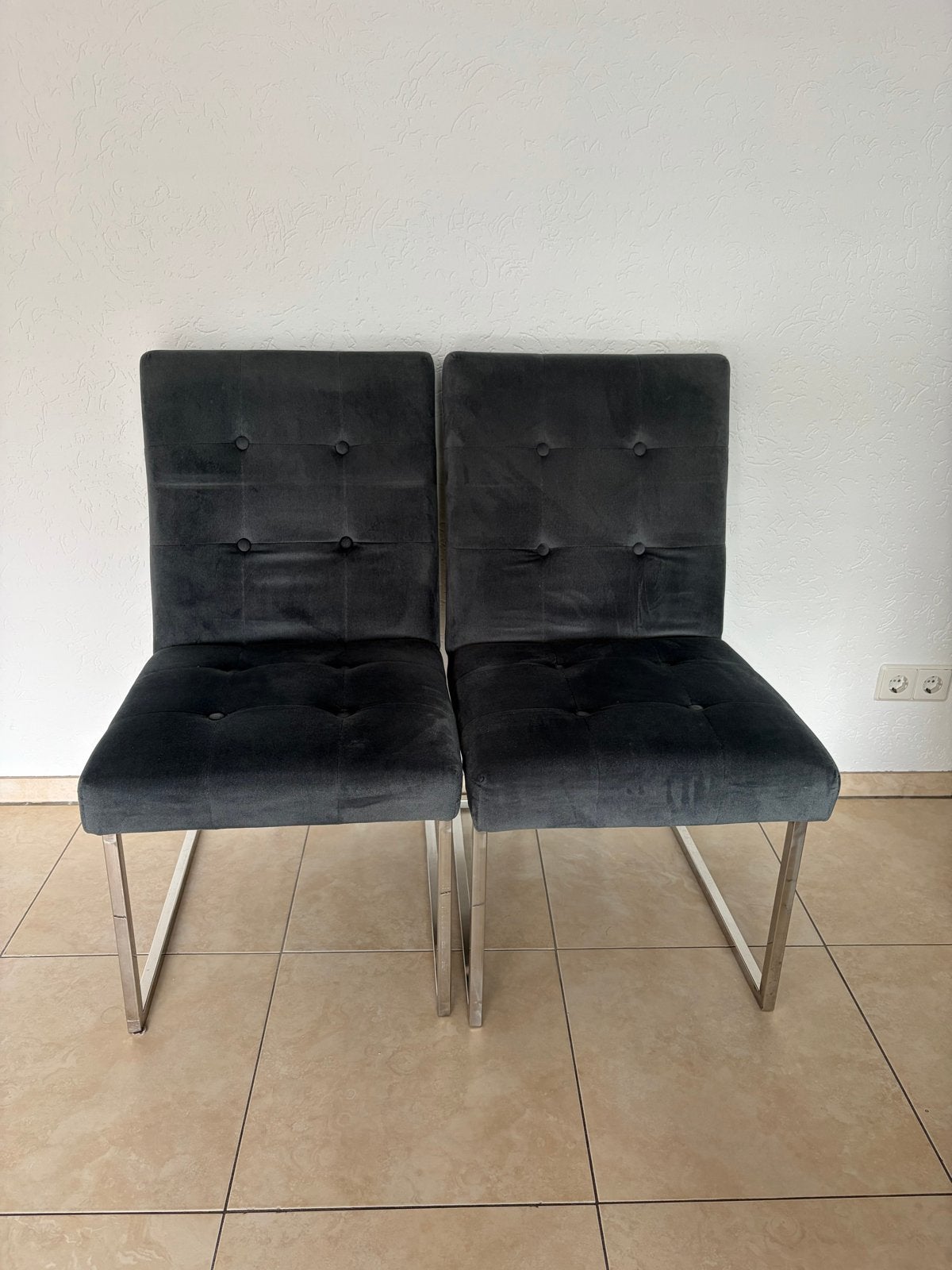 6x Richmond Velvet Eetkamerstoelen - Donkerblauw, Ophalen, Blauw, Zo goed als nieuw, Stof