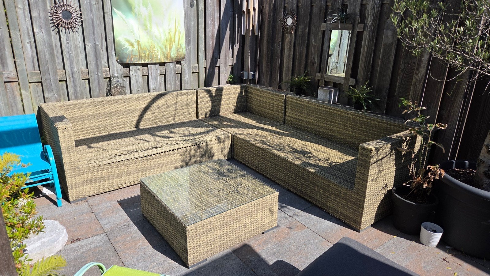 Wicker Loungeset met Salontafel - Gebruikt, Ophalen, Gebruikt, 6 zitplaatsen, Loungeset