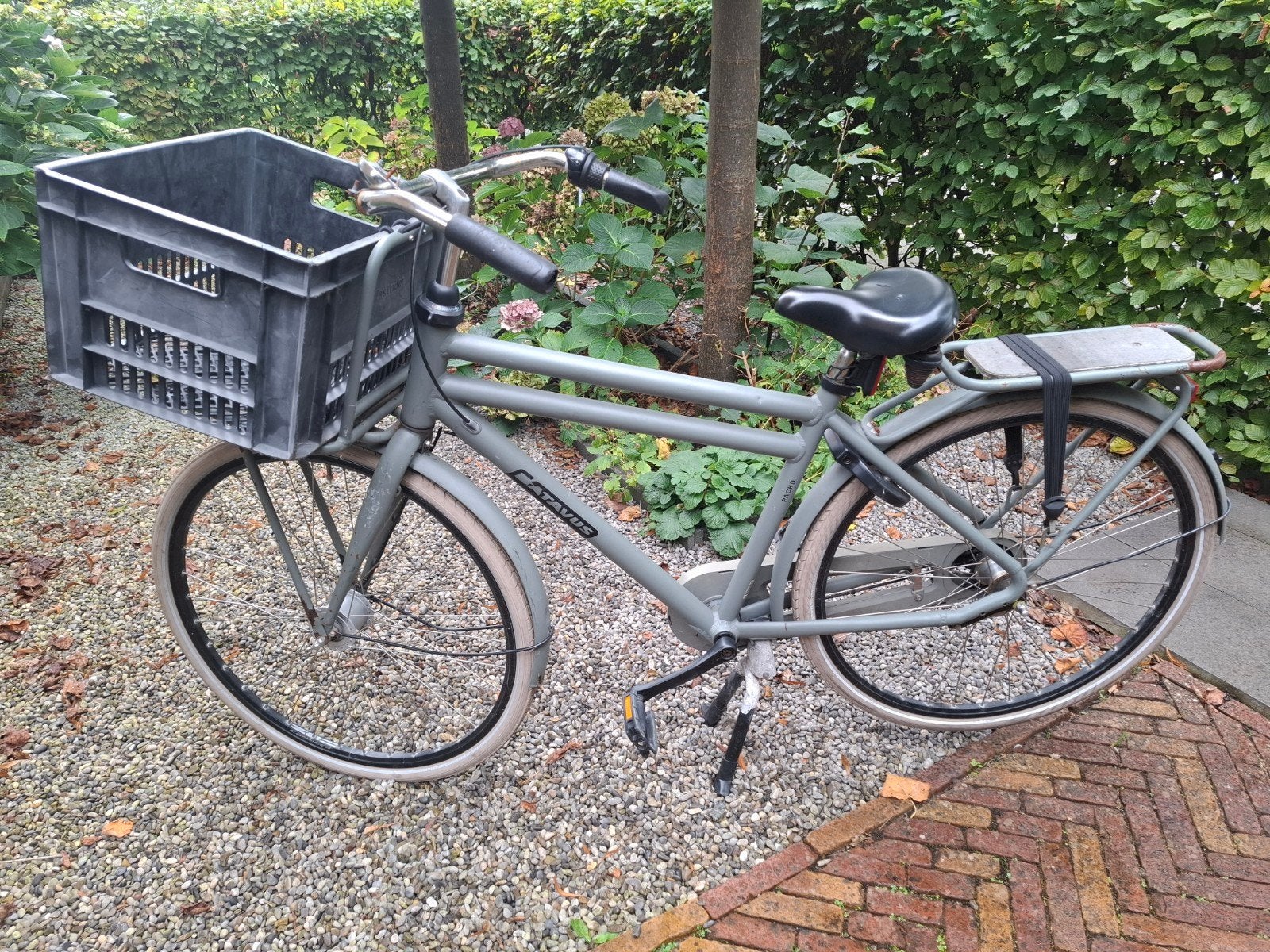 Batavus stadsfiets met krat - Grijs, Terugtraprem, Batavus, Ophalen of Verzenden, 53 tot 56 cm