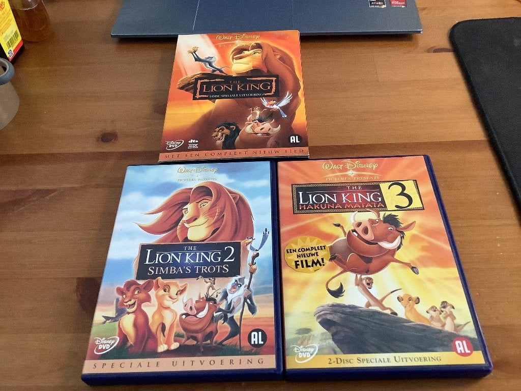 Lion King deel 1, 2 en 3 op dvd, Gebruikt, Tekenfilm, Ophalen of Verzenden, Bonusmateriaal