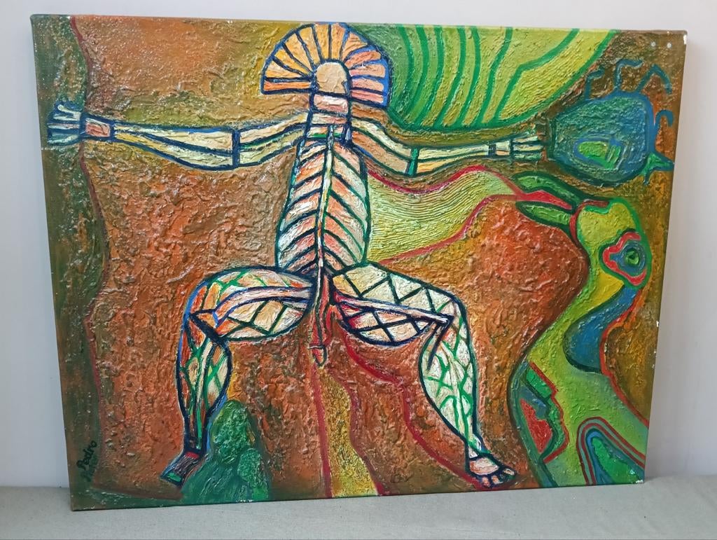 Origineel schilderij Pieter Swinnen - 'Amigo Prehisterico', Antiek en Kunst, Ophalen of Verzenden