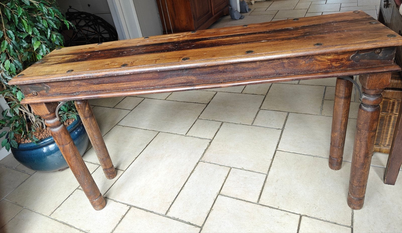 Houten sidetable/haltafel, Huis en Inrichting, Tafels | Sidetables, Ophalen, Gebruikt, 100 tot 150 cm, Landelijk