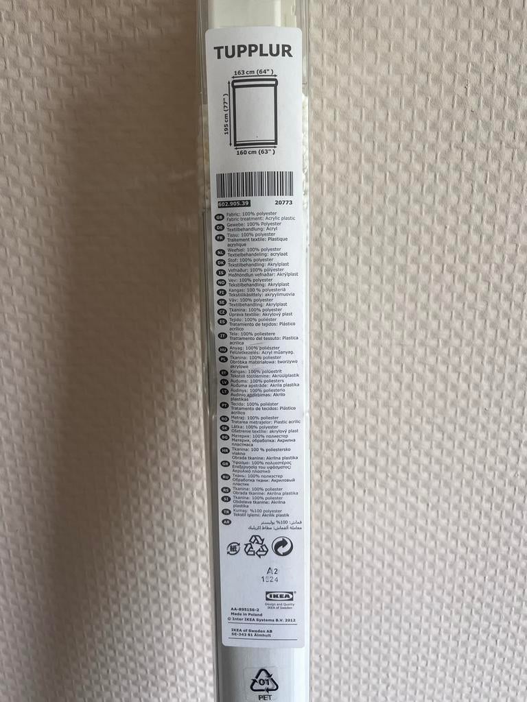 IKEA TUPPLUR rolgordijn 160x195 cm, wit, Huis en Inrichting, Stoffering | Gordijnen en Lamellen, Ophalen, Nieuw, Wit, 150 tot 200 cm