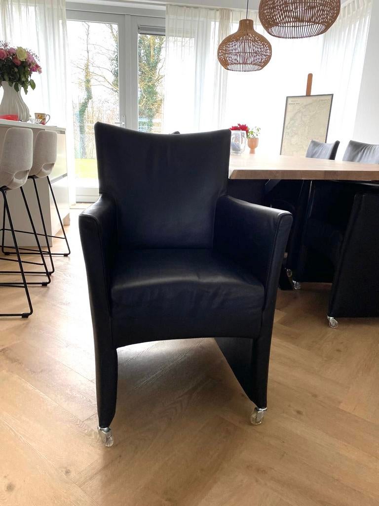 Bert Plantagie Shadow Fauteuil - Zwart leder (verrijdbaar), Huis en Inrichting, Ophalen, Gebruikt, Minder dan 75 cm, Leer