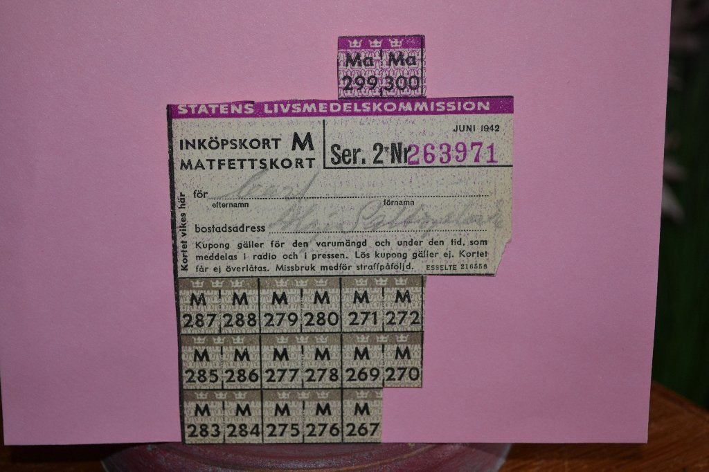 zweden 1942 rantsoen kaart coupons levensmiddelen, Ophalen of Verzenden, Overige soorten, Nederland, Foto of Poster
