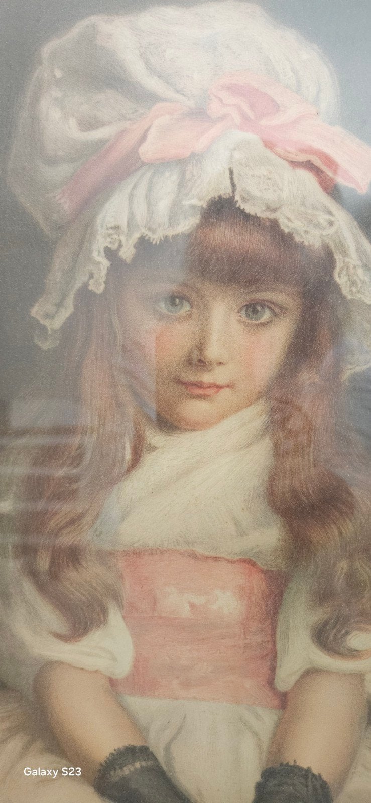 Antieke ingelijste prent van een jong meisje, 1879, Ophalen of Verzenden
