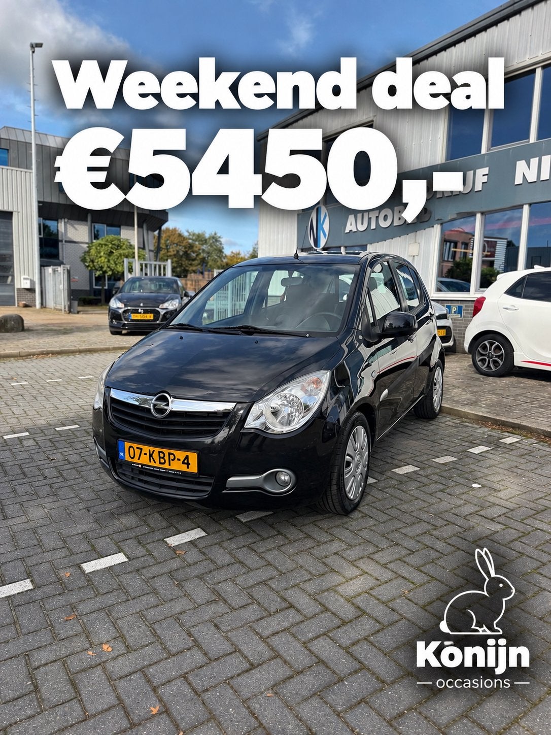 Opel Agila 1.2 16V AUT 2009 Zwart [AUTOMAAT+Nieuwe APK], Stof, 40 €/maand, 4 cilinders, Zwart
