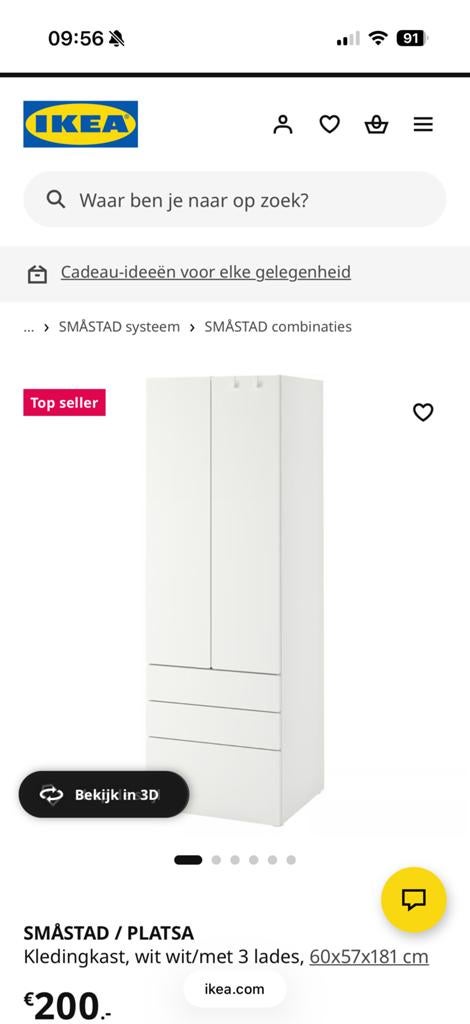 IKEA Smastad/Platsa kledingkast - Roze/Wit - Z.g.a.n., Ophalen, Overige materialen, 100 tot 150 cm, 50 tot 100 cm