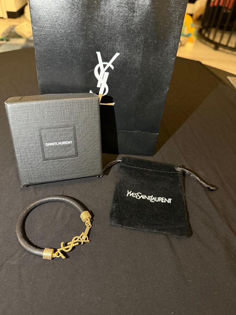 YSL Yves Saint Laurent Armband Heren - Zwart Leer & Goud, Sieraden, Tassen en Uiterlijk, Armbanden, Ophalen of Verzenden, Nieuw